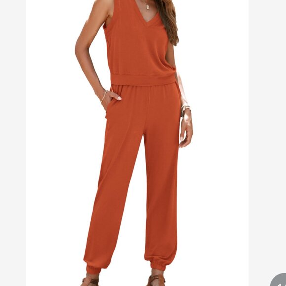 Women's Summer 2 Piece Tracksuit V Neck ORANGE SIZE SMALL NEW WITH TAGS - Picture 1 of 7